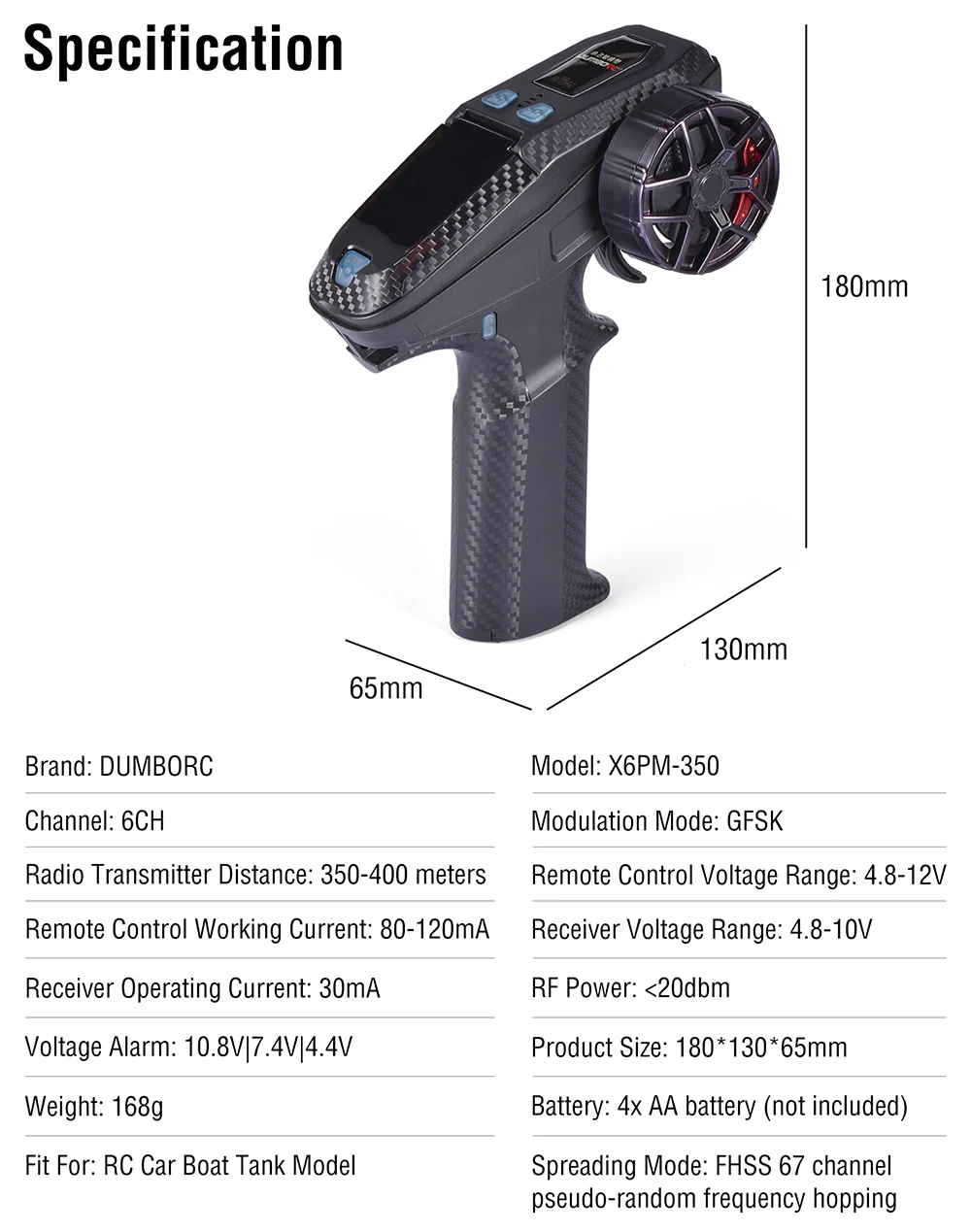 DUMBORC X6PM-350 Kit trasmettitore e ricevitore RC BL3F/X6FG/X6FP/X4FMG 2.4GHZ 6CH RC Gyro