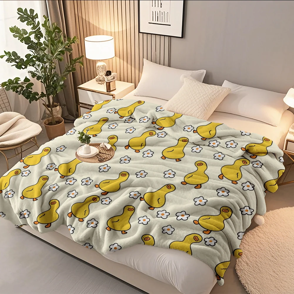 

Flannel Cozy Multi-use Blanket Cute Duck Pattern Perfect Retro Travel Blanket Bed Scarf Breathable Odor-resistant Blankets