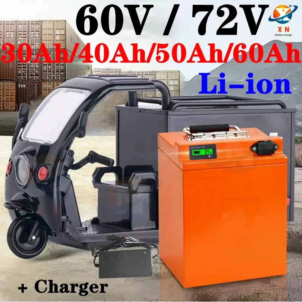 

60V 72V 30AH 40AH 50AH 60AH Lithium Ion Battery Li-ion with BMS for 2000W 3500W Electric Motorcycle Sightseeing Car+Charger