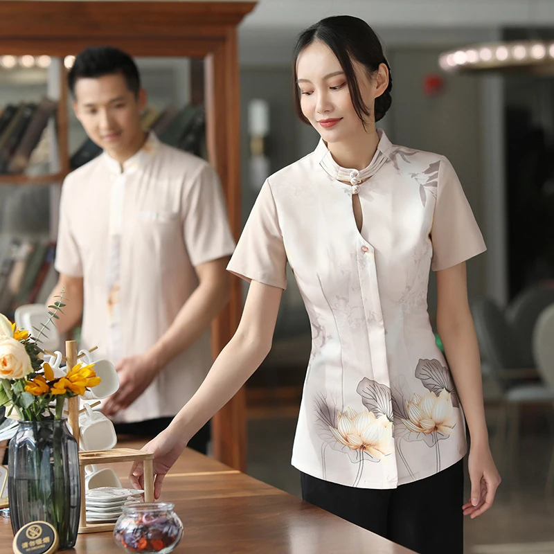 hotel-restaurant-catering-waiter-work-uniform-short-sleeved-shirt-summer-wear-for-women-in-hot-pot-restaurants-and-rural-inns