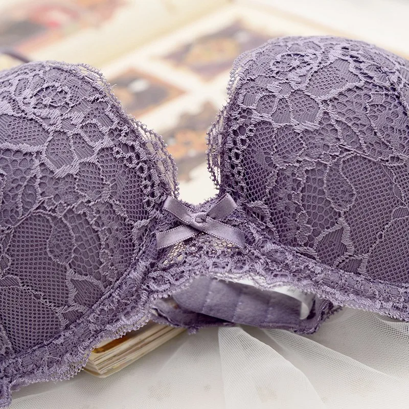 Europe Women Sexy Underwear Set Lace Embroidery Push Up Bra Set Romantic Purple Brassiere Fashion Panties Set Plus Size Lingerie