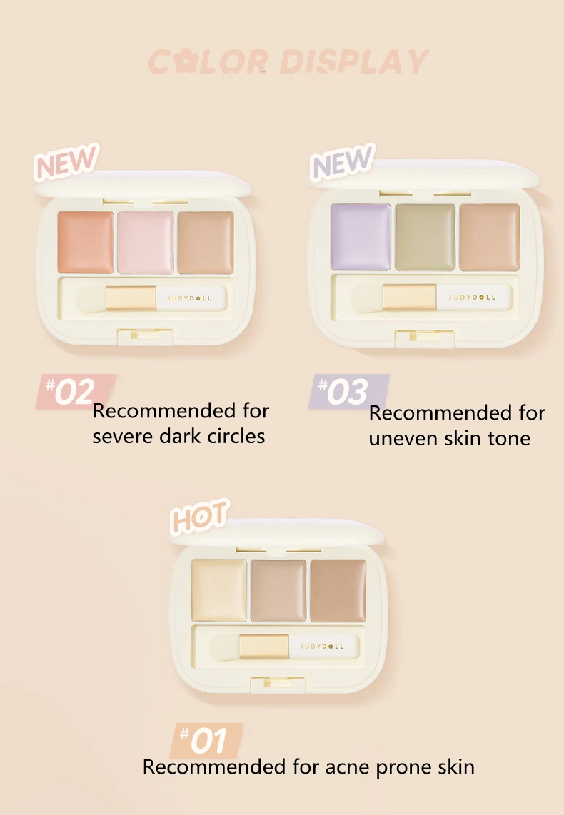 Judydoll Moisturizing Three-Color Concealer Palette High Coverage Long-Lasting Natural Waterproof And Sweatproof Makeup