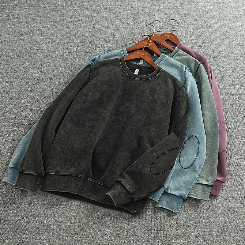 هوديي قطني ثقيل الوزن للرجال ملابس رياضية محبوكة مستديرة Ne كاجوال طويلة Sve مضادة للتجاعيد American Sle Thiened Sweats...