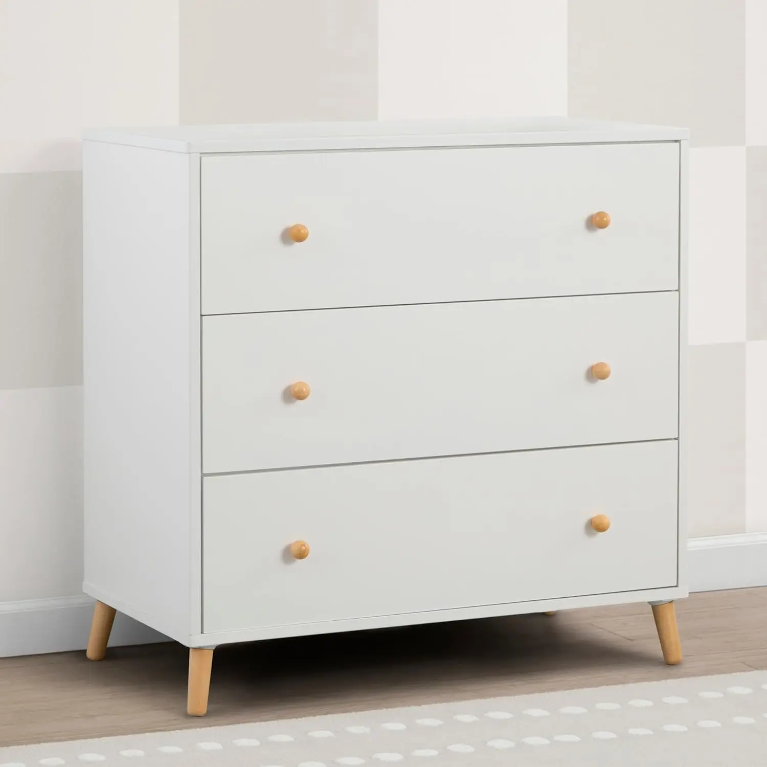 Essex 3 Drawer Dresser With Interlocking Drawers, Bianca White/Natural