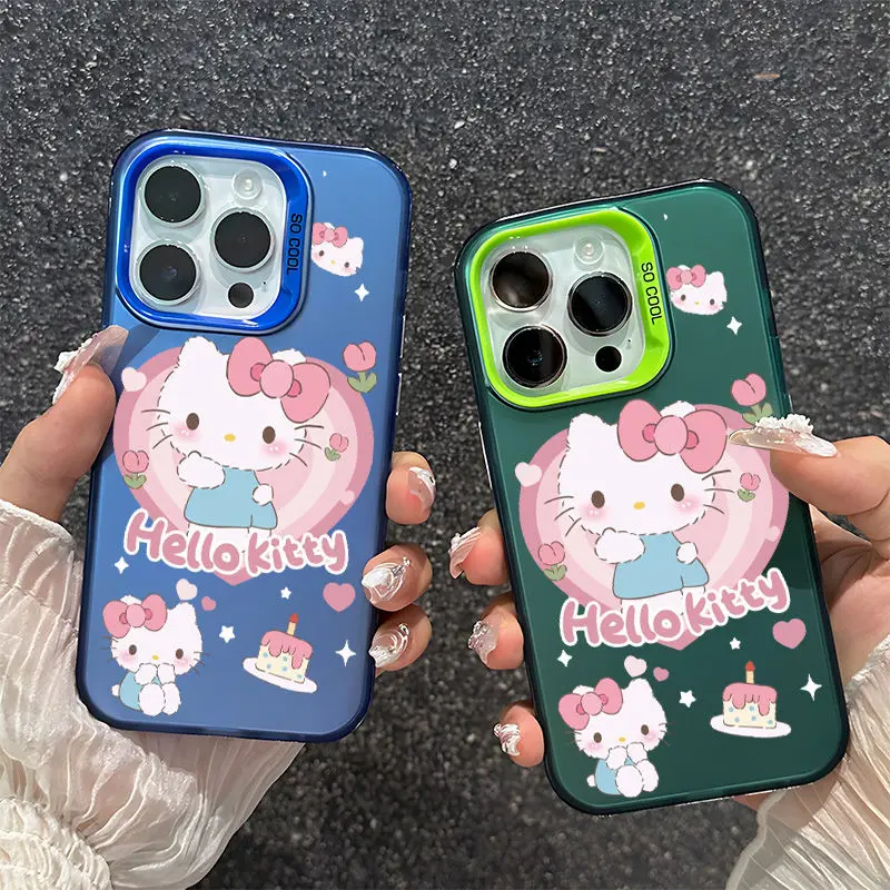 Casing ponsel laser warna gradien untuk iPhone, casing ponsel laser warna gradien Aoger Sanrio hello Kitty kuromi Melody Pochacco untuk iPhone 15 14 13 12 11 Pro Max 15 Plus