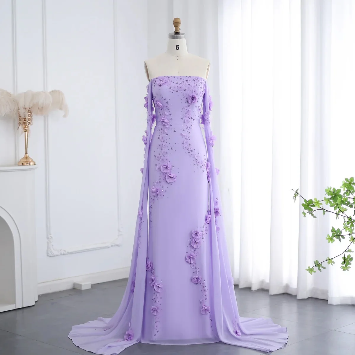 Customized Delicate Strapless Chiffon Appliques Evening Dresses Elegant Straight Floor Length Celebrity Gowns Vestido De Noche