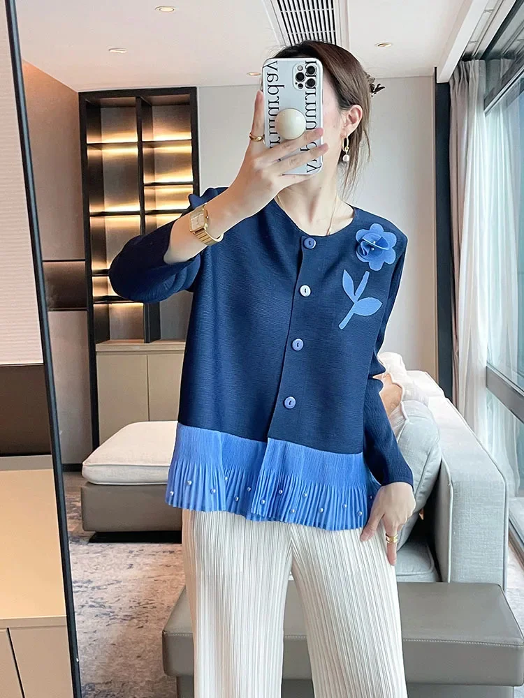 Estilo chinês frisado camisa plissada para mulher o pescoço mangas compridas contraste cor único breasted blusas 2025 novo 2z1914