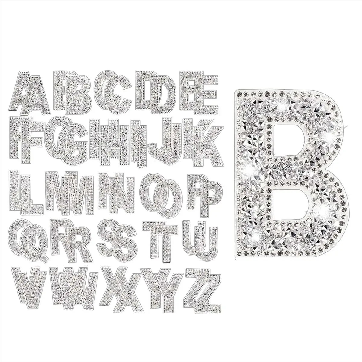 ABNQ 52 Pieces Glitter Rhinestone Alphabet Letter Stickers 2.4 Inch Resin Rhinestone Iron on Letter Glitter Self-Adhesive A-Z