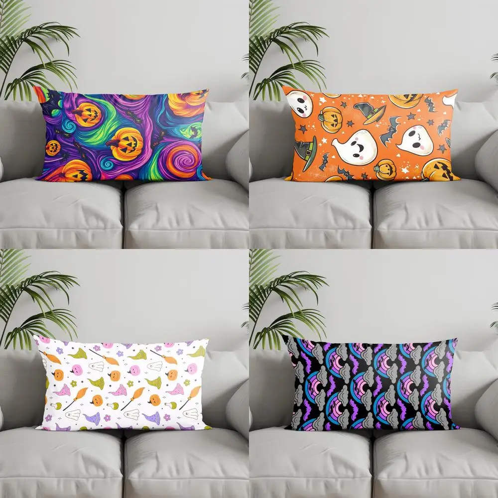 Home Decor Halloween Pumpkins Swirl Pillow Cover Suitable For Sofa Bedroom Car Pillow Cover Cushion Rectangular Back Cushion