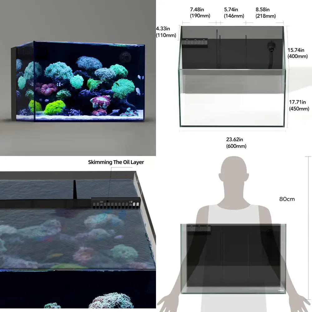 

60P 26.23 Gallon Ultra Clear Glass Rimless Aquarium Tank with Rear Filtration for Saltwater and Freshwater