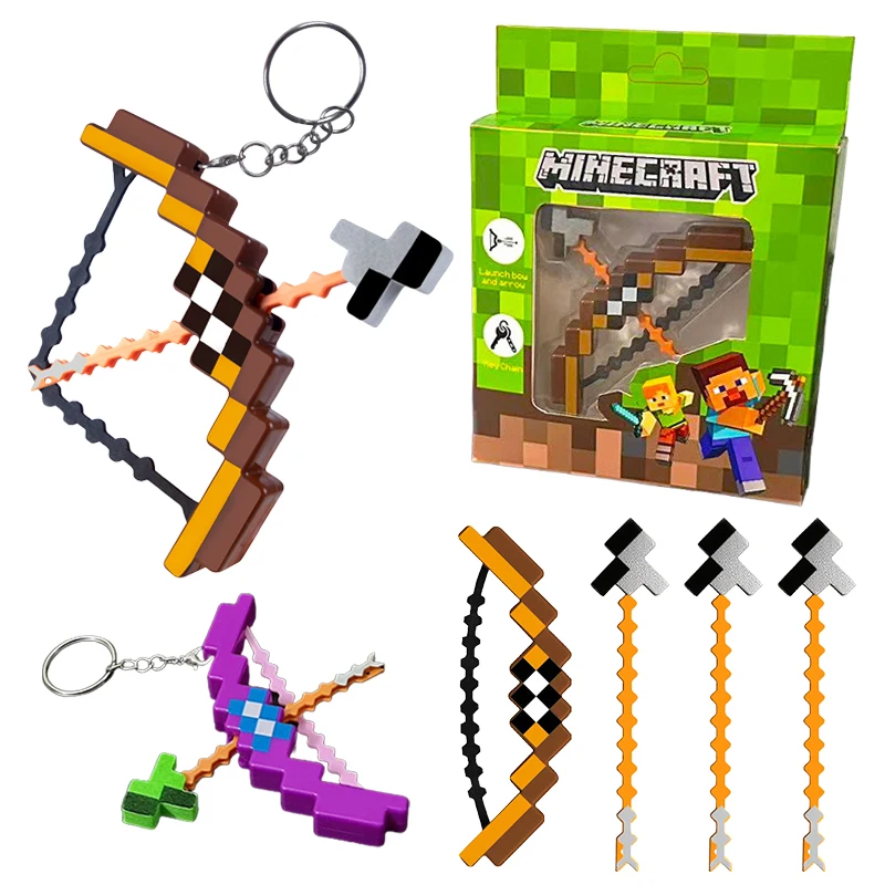 ماينكرافت القوس مفتاح سلسلة لعبة البضائع اللعب الإبداعية على ظهره ملحق قلادة المفاتيح لطيف الهيكل العظمي القوس والنشاب Keyrings الهدايا