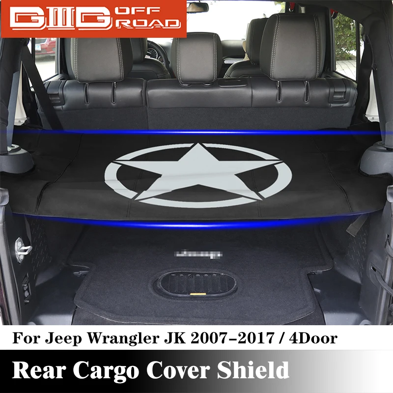 

Rear Cargo Cover Trunk Security Shield for Jeep Wrangler JK 4 Door 2007-2017 Buckle Protector Pad for Wrangler JK JKU Accessory