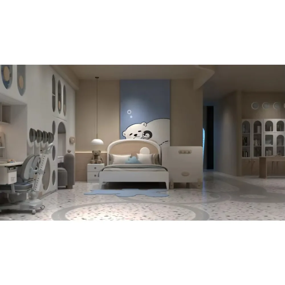 Cama doble nórdica para niños Byron, cama larga, cabecero de madera maciza, muebles modernos para dormitorio infantil, uso escolar en Hotel