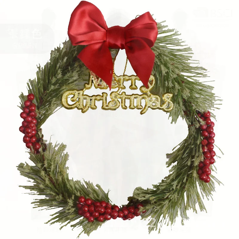 

15cm Mini Christmas Wreath Green Pine Needle Ring with Butterfly Festive Letters And Berry Pendant for Window Decorations