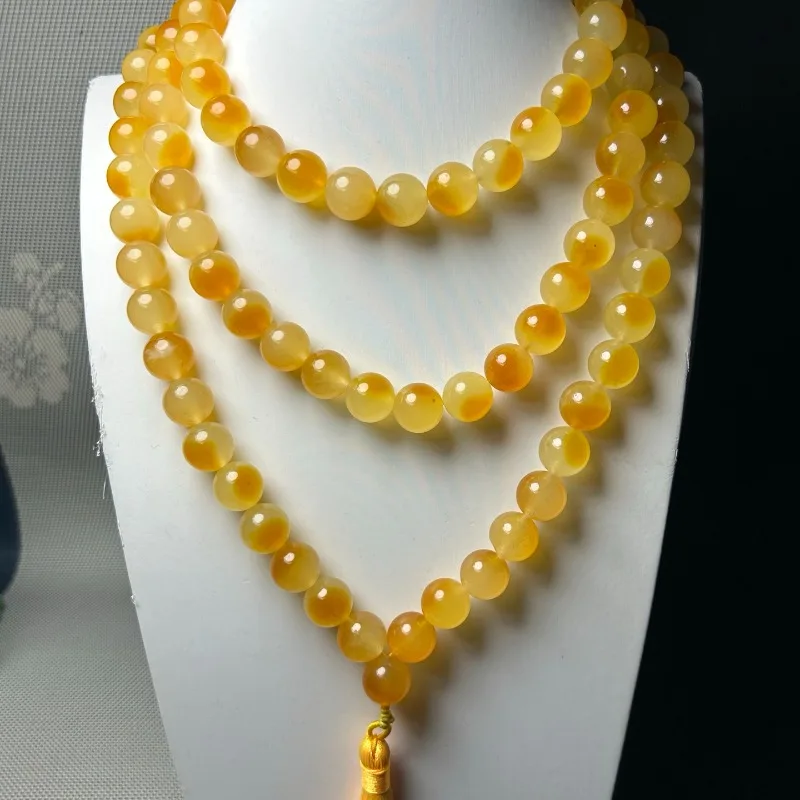 

New Natural High-ice Quartzite Jade, Round Bead Mother Chain, Fashionable and Versatile Necklace.