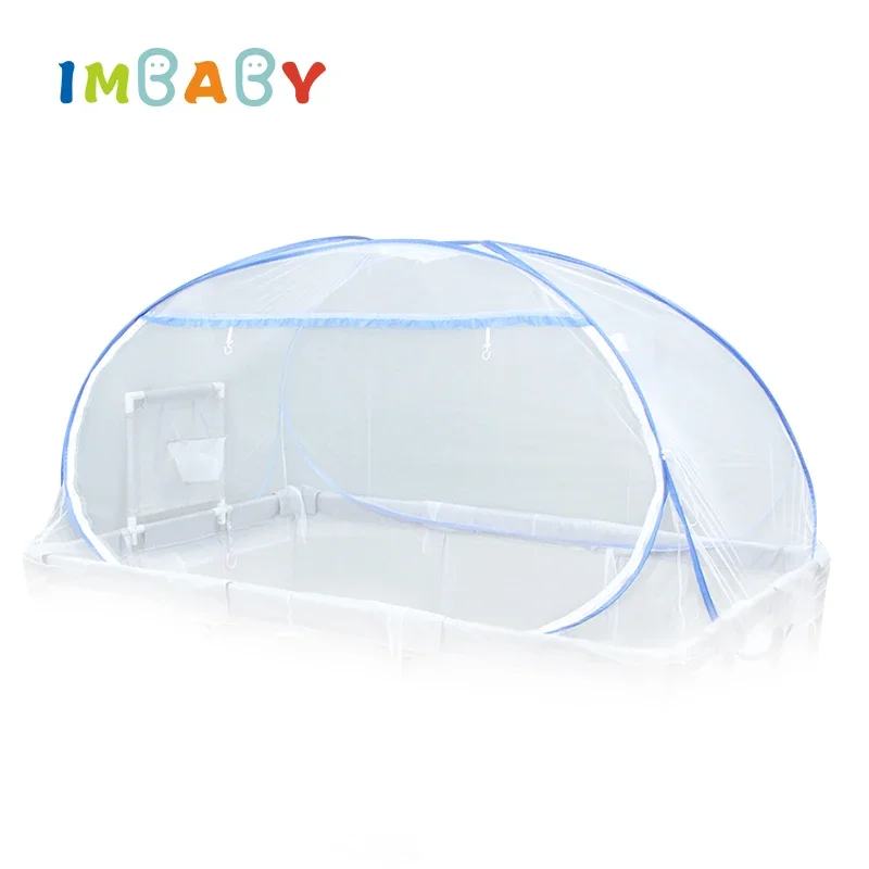 IMBABY Children\'s Playpen with Foam Protector Baby Safety Fence Kids Ball Pit Playpen with Mosquito Net Baby Playground