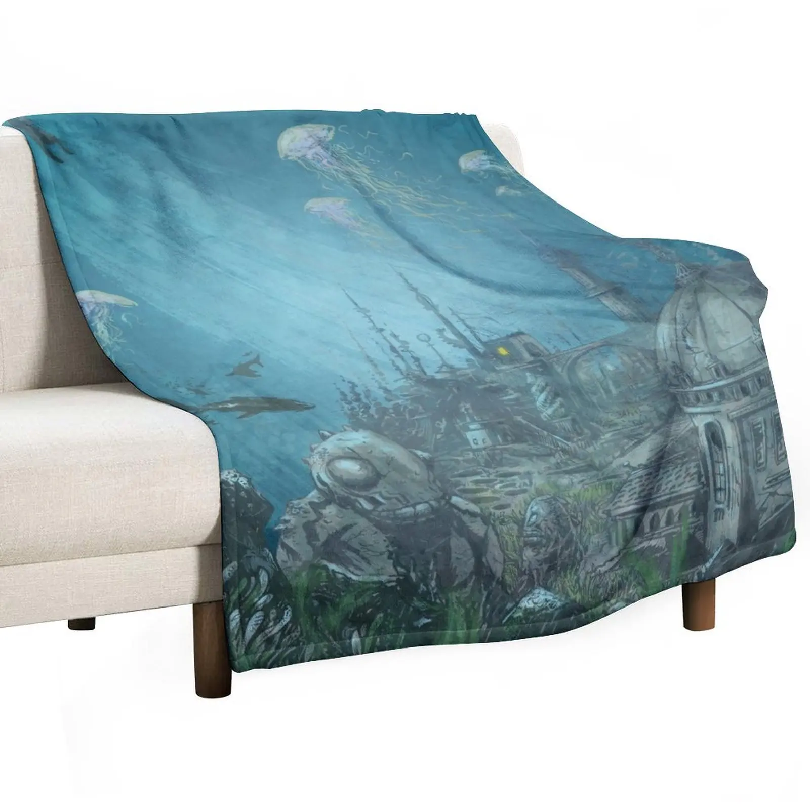 

Undersea city - Innsmouth Throw Blanket Cute Plaid Nap wednesday Camping Blankets