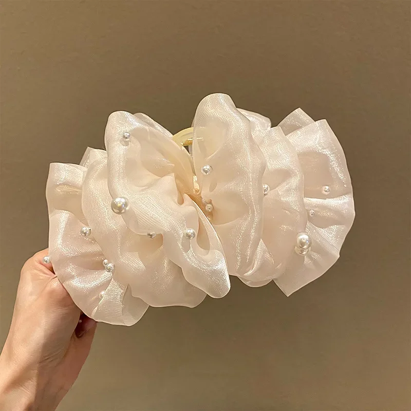 مشبك شعر أنيق على شكل فقاعات لؤلؤية للنساء على الطراز الكوري مشبك شعر كبير على شكل قرش أنيق للفتيات مشبك شعر للرأس الخلفي