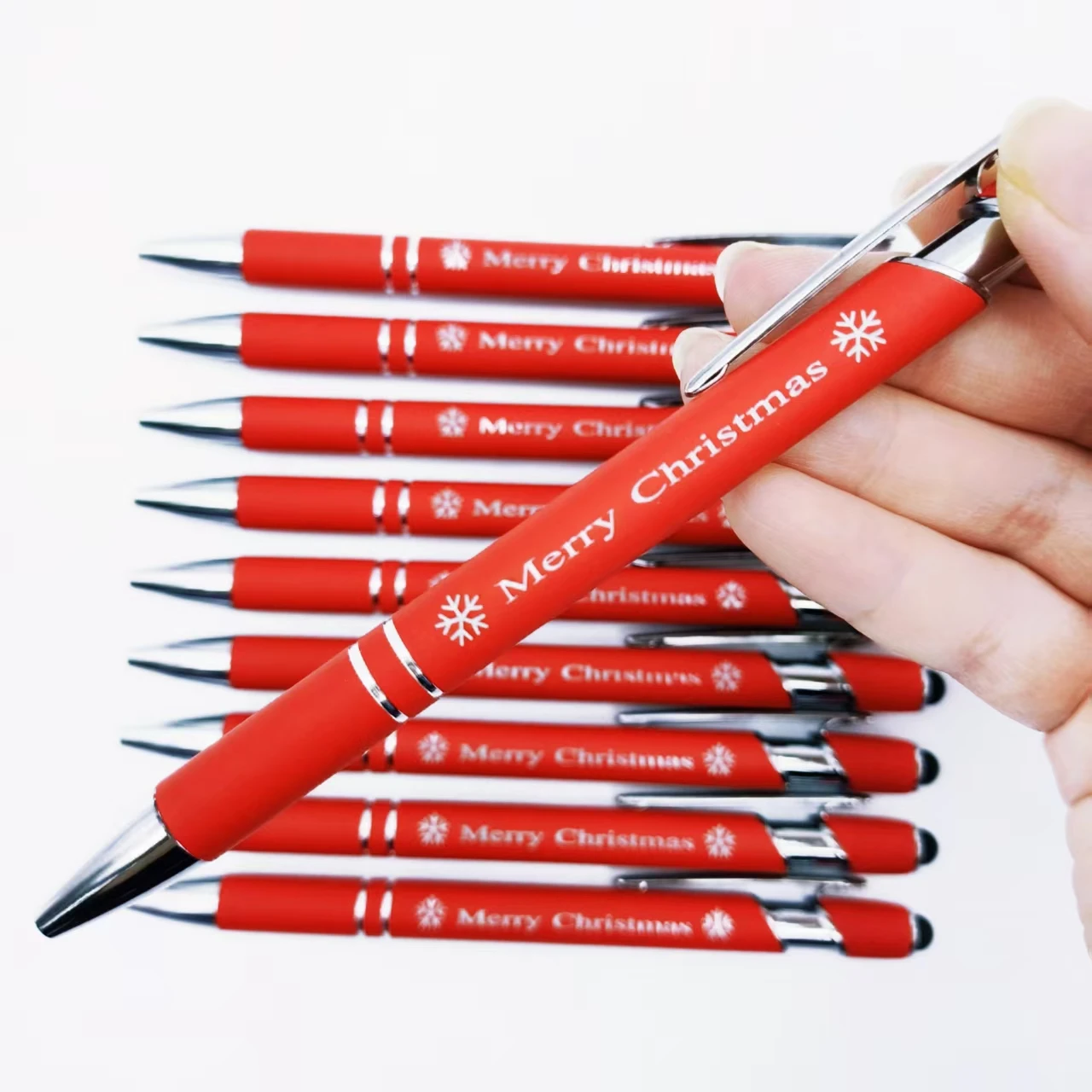 

9/18pcs Beautiful Christmas Ballpoint Pen Red Series Metal Engraving Pen Touchable Christmas Enjoyment Metal Ballpoint Pen