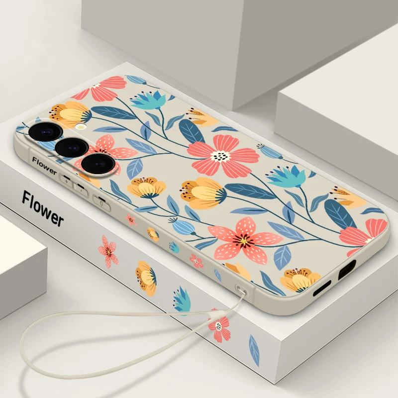 Flower Print Case For Samsung Galaxy S25 S23 S24 S22 Ultra S21 Plus S20 S24 FE For Magsafe Magnetic Wireless Charge Phone Cover