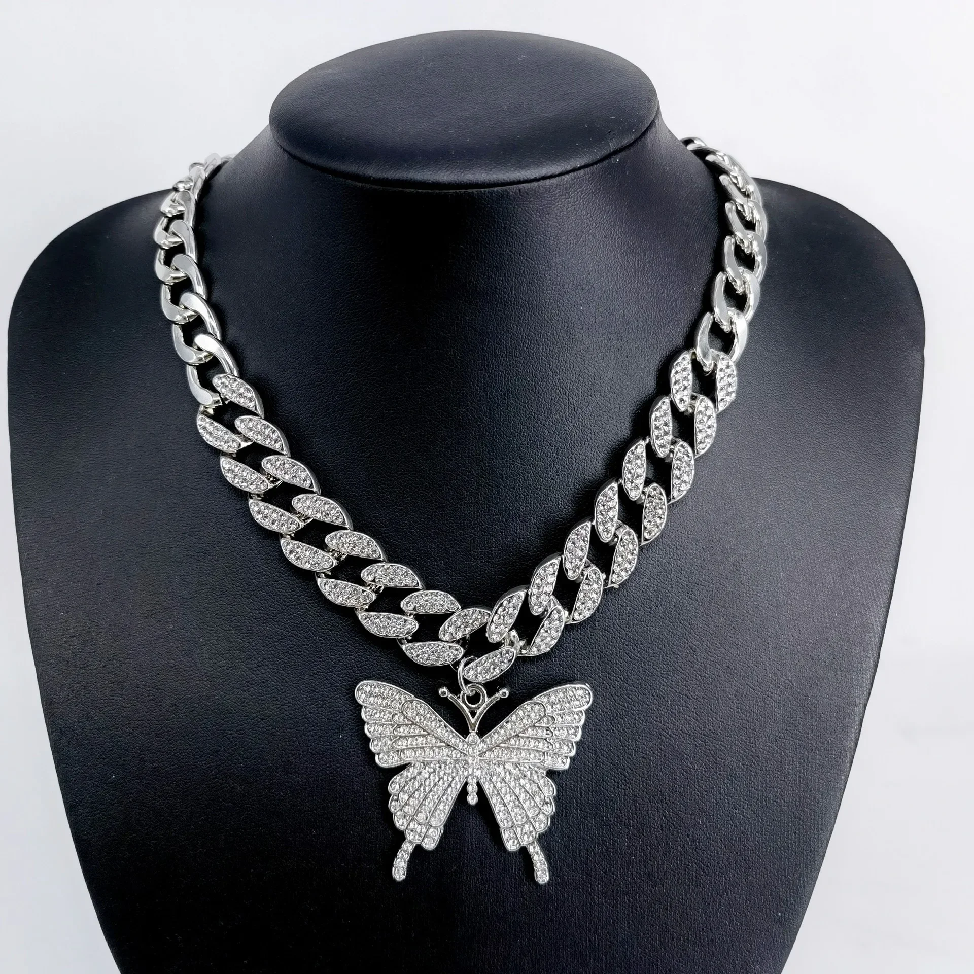 

shengfenghua 10 pieces 15Mm flat wire splicing butterfly alloy men's necklace, high-end personality hip-hop style Cuban chain