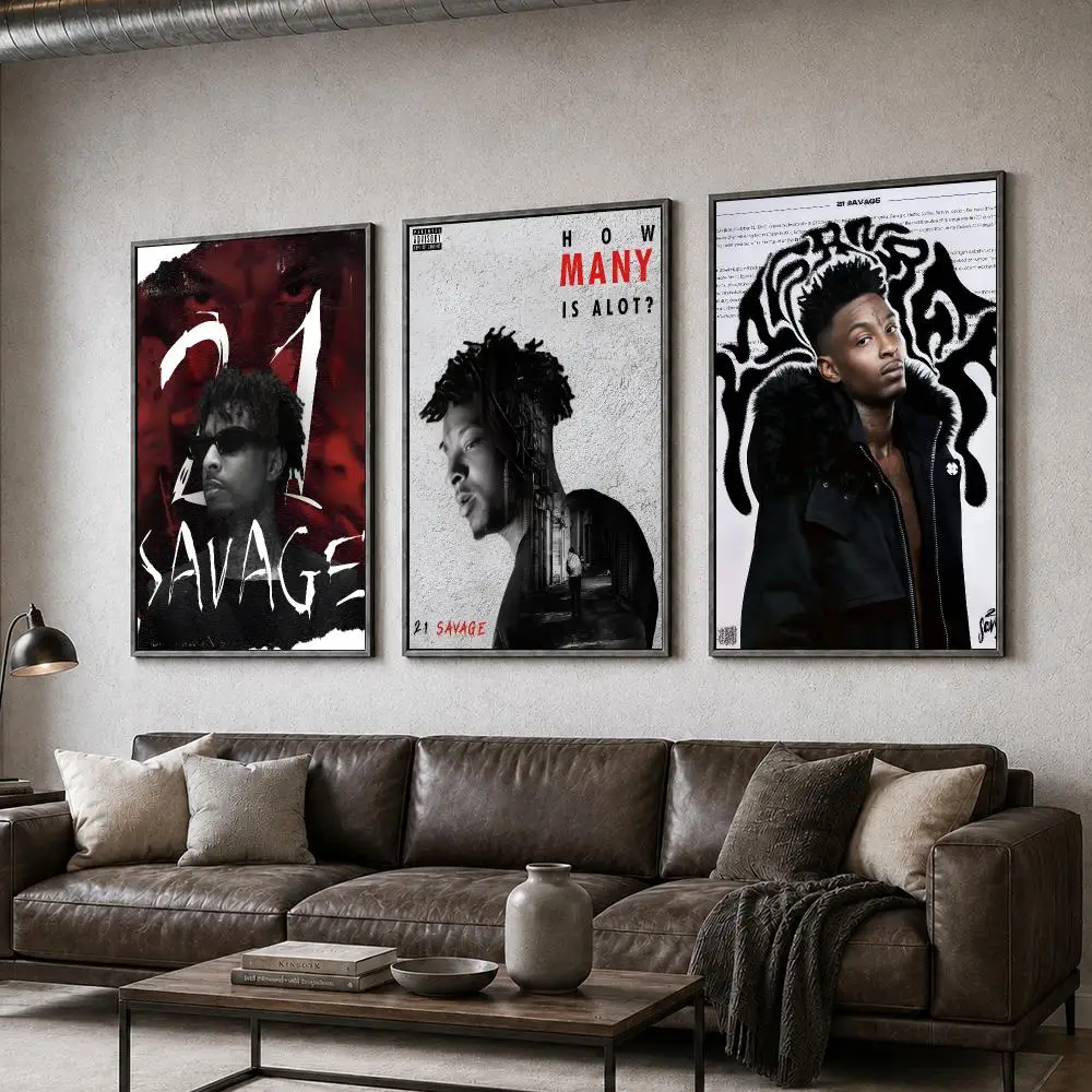 Music 21 Savage Rap Hip Hop Poster  PP Self Adhesive Home Garage Dorm Bar Wall Decor Aesthetic Retro Gift