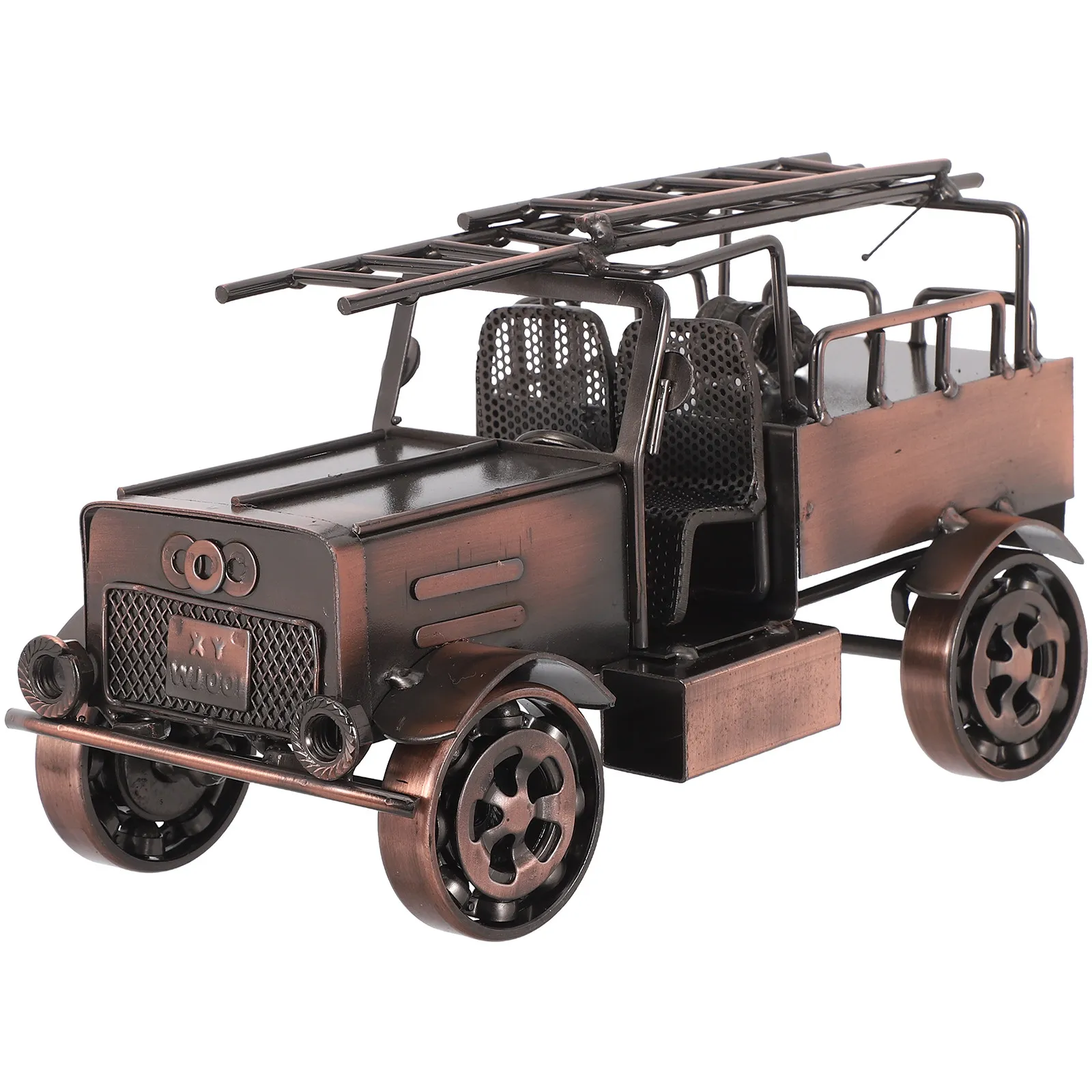 Metal Fire Truck Diecast Decorative Vintage Firefighting Shelf Vehicle Ornament Bar Desktop