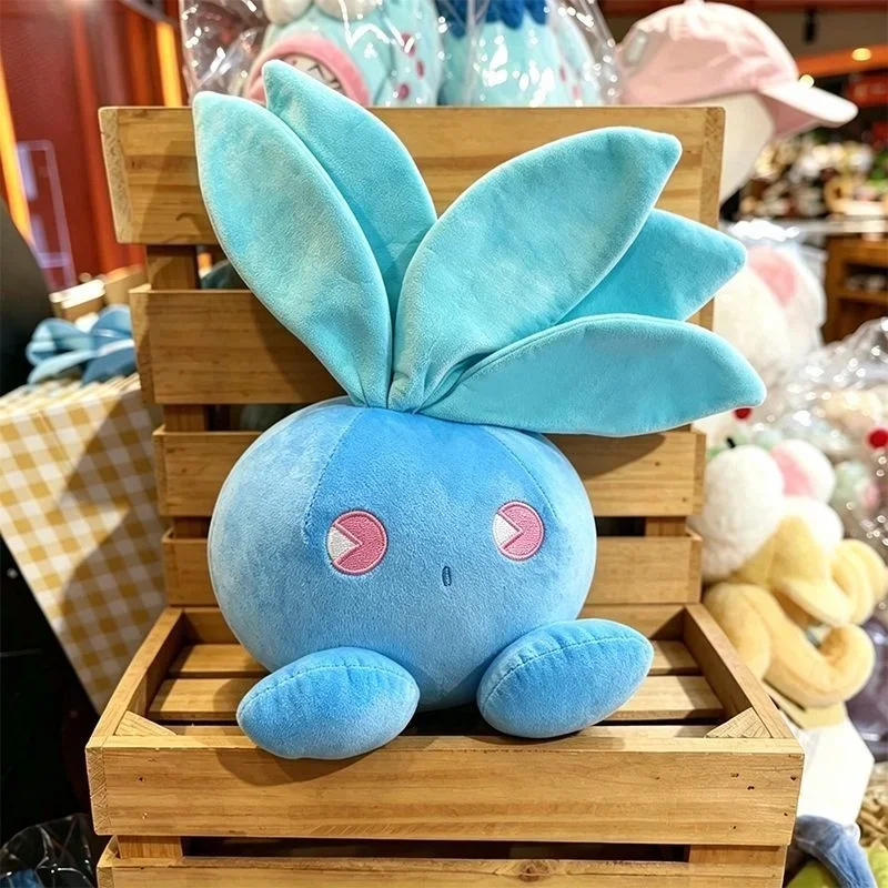 Very Soft Oddish Stuffed Anime Doll Round Blue Body Leaf Top Design Grass Attribute Plush Toy for Sofa Ornament Fans Gift