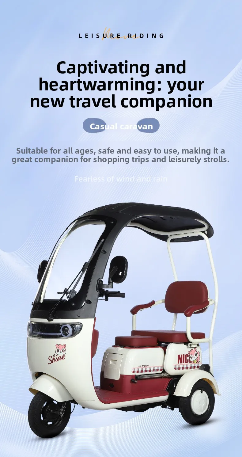 CaravanTricycle Leisure Electric Vehicle Tricycle Rear Seat Can Be Pushed and Pulled