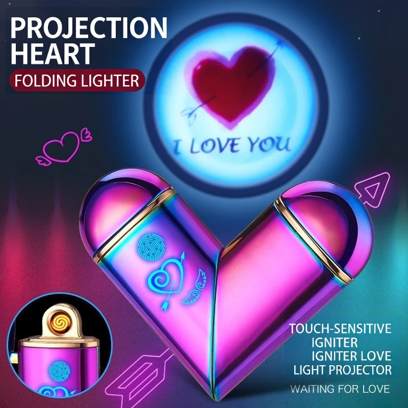

Романтическая складная зажигалка в форме сердца – USB-перезаряжаемая, с проекцией «I LOVE YOU» и сенсорным управлением, вращающийся подарок 2-в-1