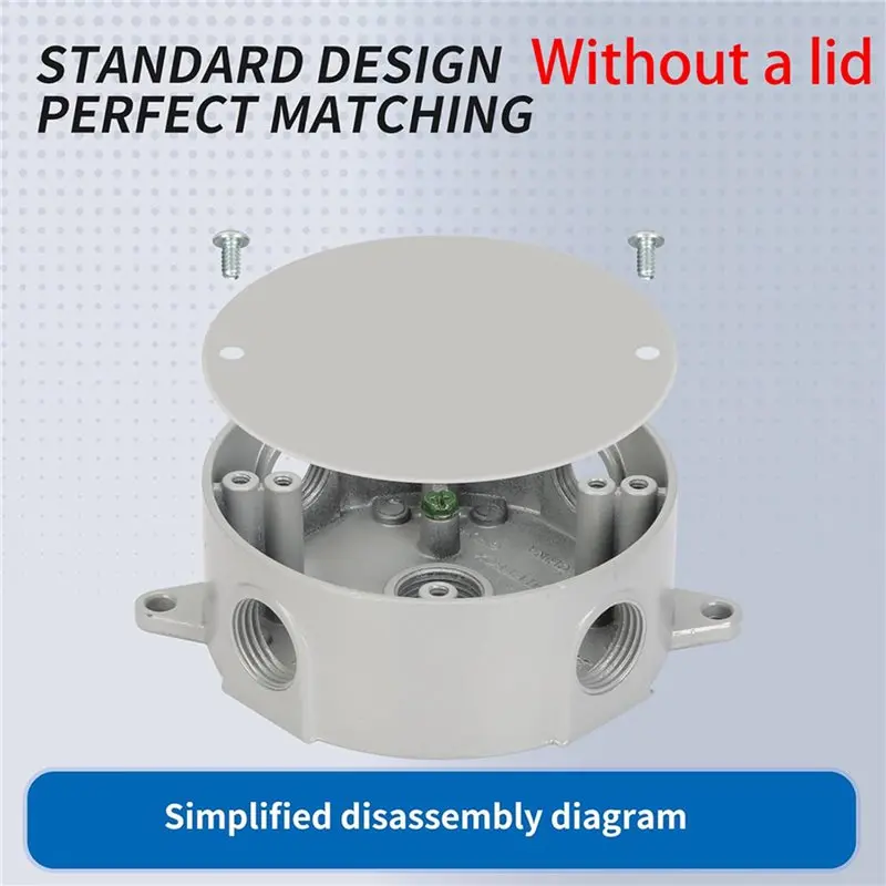 2X Round Weatherproof Electrical Box,5 Hole 1/2 Inch Mount Outlet Box,Aluminum Construction Gray Round Electrical