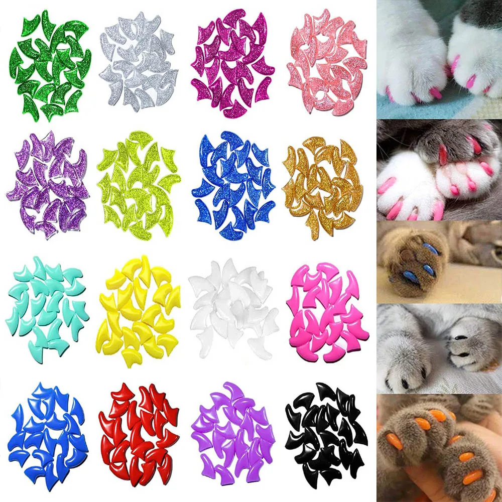 

160pcs Soft Cat Pet Nail Putting Caps Nails on My Cat off 8 pcs Adhesive Glue Safety Crystal Size XS S M L 16 Colors Available