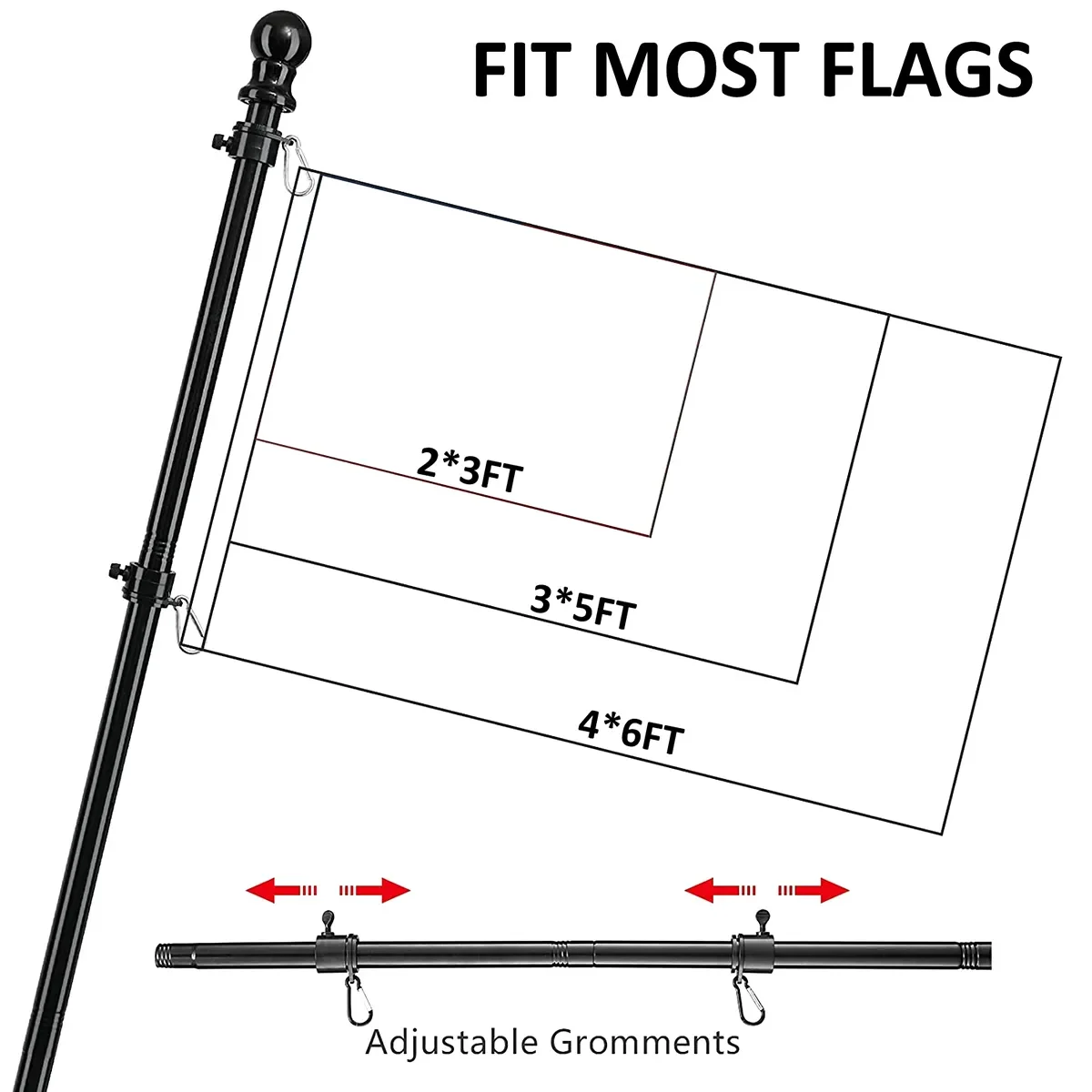 

Stainless Steel Telescopic Flag Pole, 360 ° Rotating Ring, Free Wall Mount Flag Pole Bracket for Garden and Courtyard