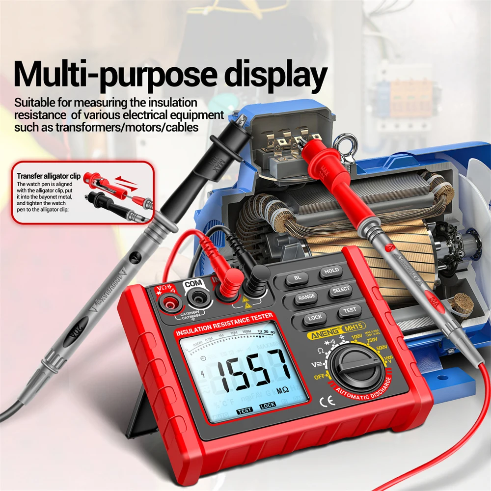 MH15 Insulation Resistance Test Multimeter Digital Meter Automatic Discharge AC/DC Voltage Capacitance LCD Megohmmeter Tester