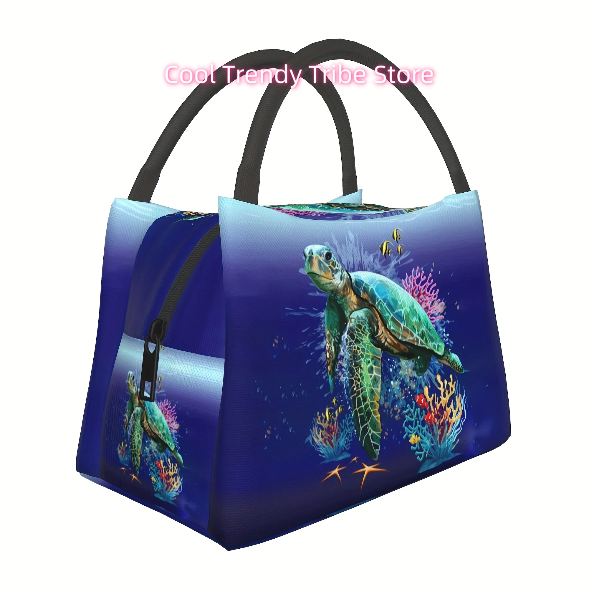 1pc Sea Turtle Pattern, Portable And Reusable Refrigerated Bag, Insulated Lunch Bag, Used For Camping, Picnicking, Beach, Home,