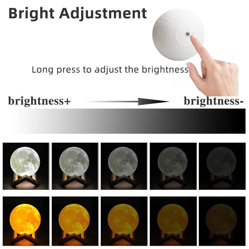 RGB LED Moon Lamp 3D LED Night Light USB Rechargeable 16 Color Moon Light Touch Sensor Lamp Dimmable Bedroom Decoration Lighting