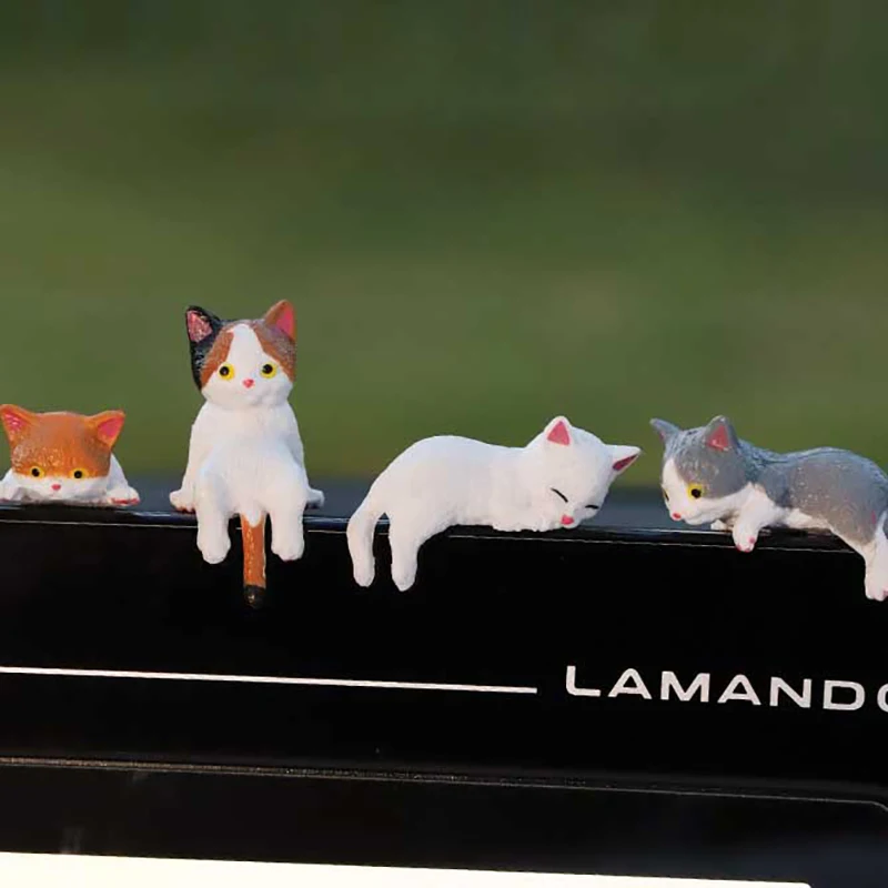 1Pc Cute Mini Cartoon Car Cat Ornaments Car Screen Edge Decoration Cat Micro Landscape Model Creative Car Accessories Gifts