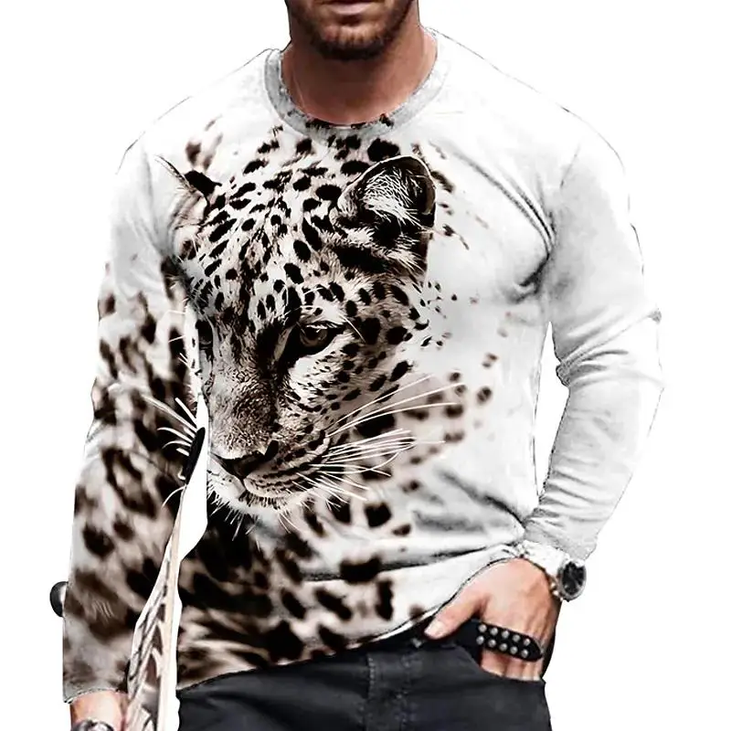 Vintage Print T-shirt 3d Tiger&lion Shirt Animal Long Sleeve Loose O- Neck Summer Animal Tops Oversized 5xl Men\'s Clothes