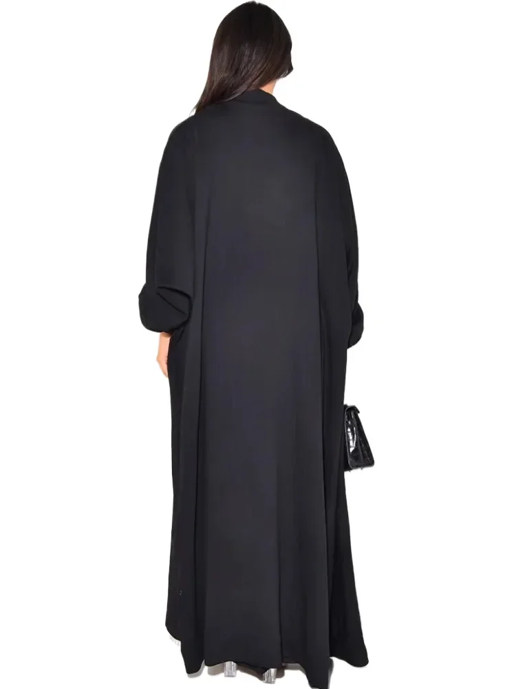 Autumn Winter Fashion Two Piece Set Muslim Women Elegant Solid Long Cardigan Twisted Skirt Two Piece Set Women