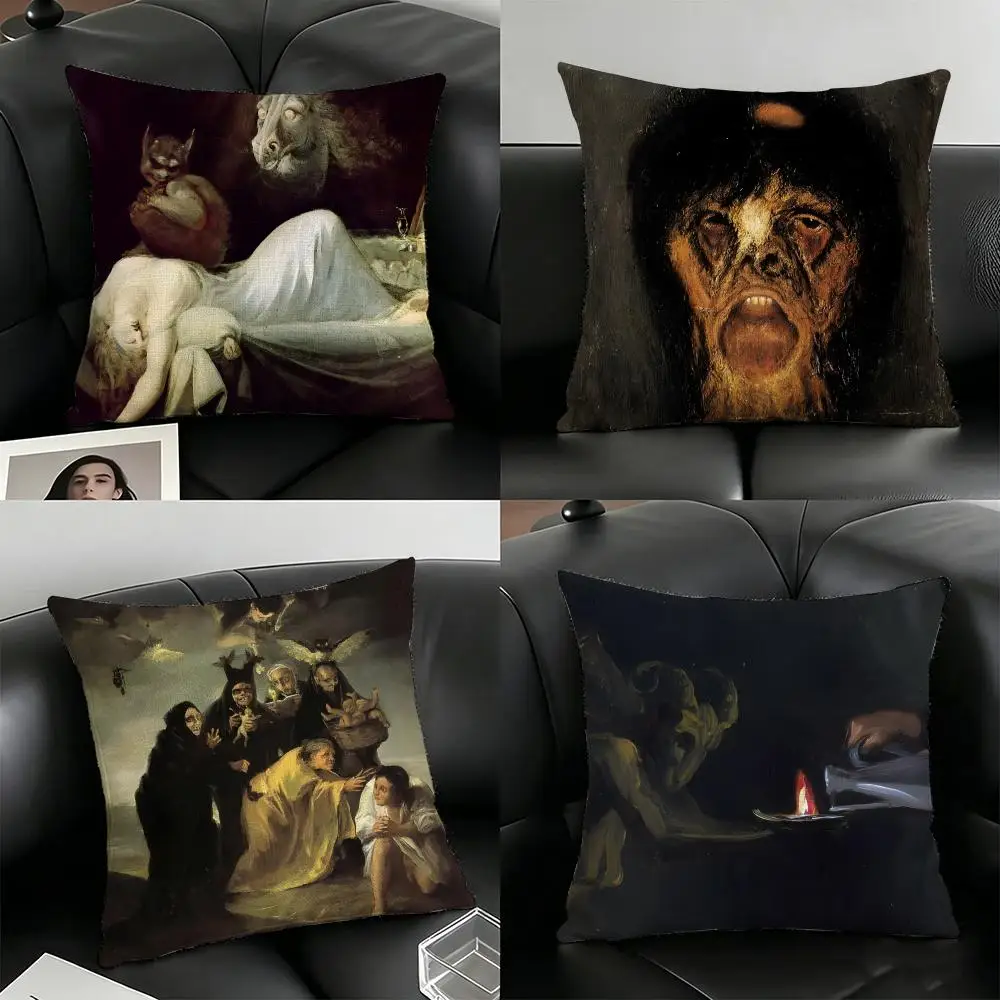 F-Francisco Goya Pillow Case Linen Pillow Covers Cover For Couch Living Room Bench Patio Floor Linen Home Decor