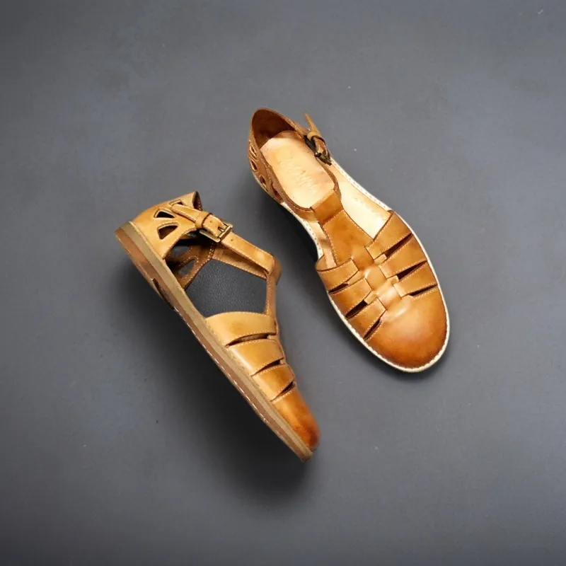 High End Washed Roman Sandals Men's Outdoor Casual Genuine Leather American Cowhide Soft Soled Design Summer Shoes Youth