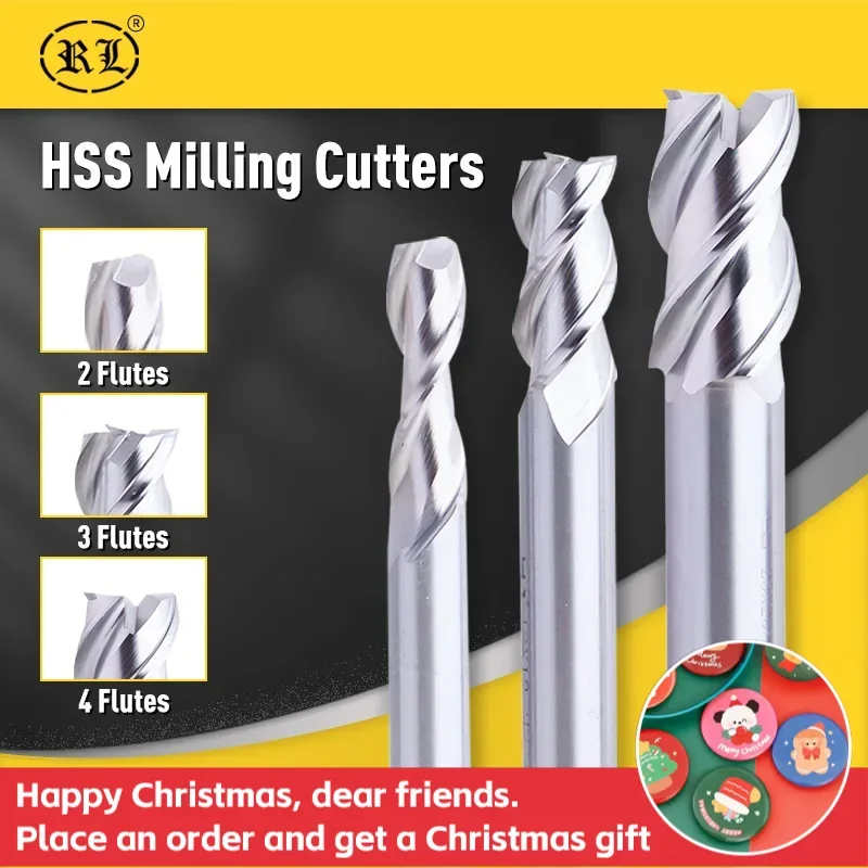 RL HSS Milling Cutter 2 3 4 Flute Flat End Mill4 6 8 10 12 mm Shank Tools For Professional Carpentry Tools CNC Cutting Machine