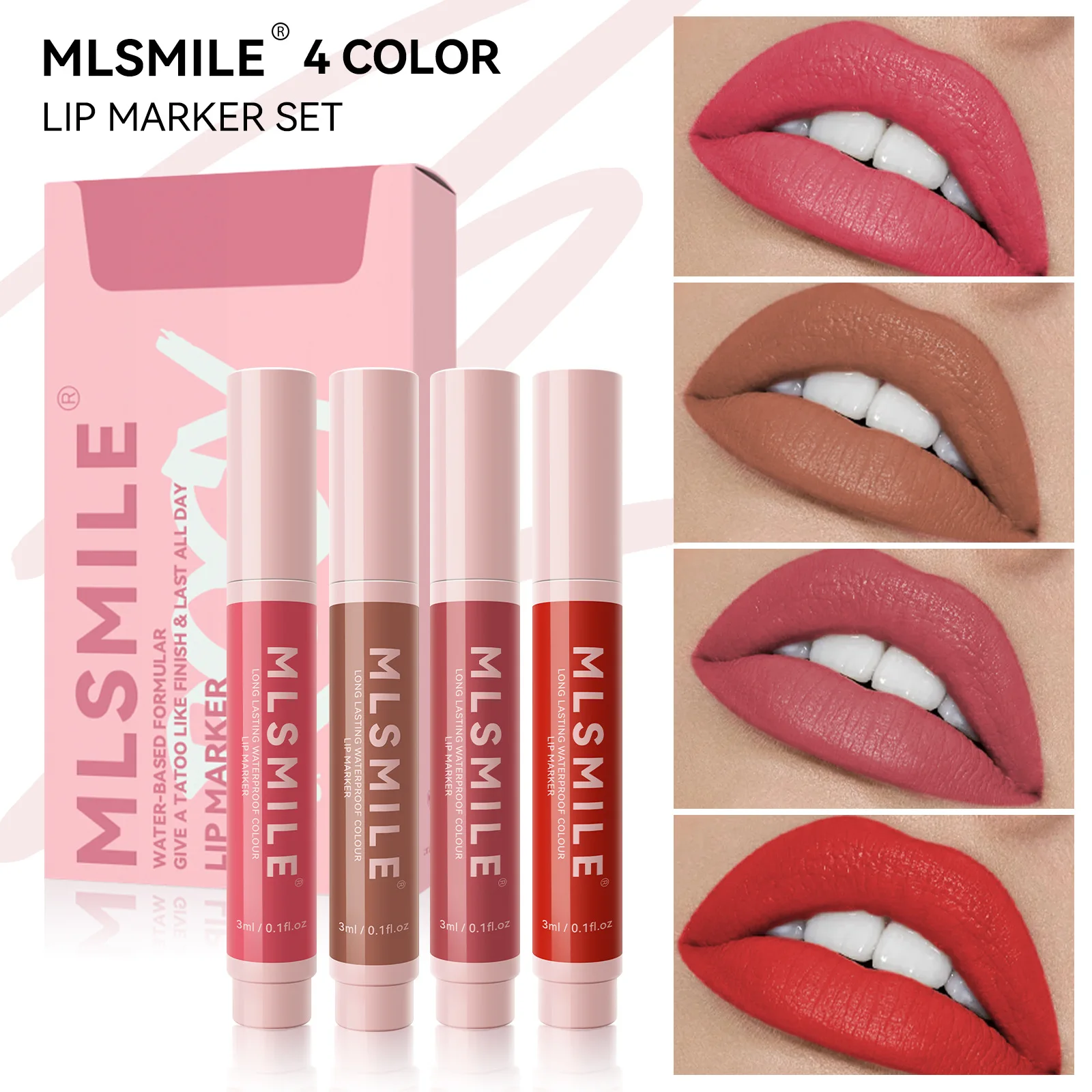 Mlsmil Non-Stick Lip Dye Pen Langdurige Gemakkelijk Te Kleuren Matte Lipliner Marker Lippenstift Waterpak