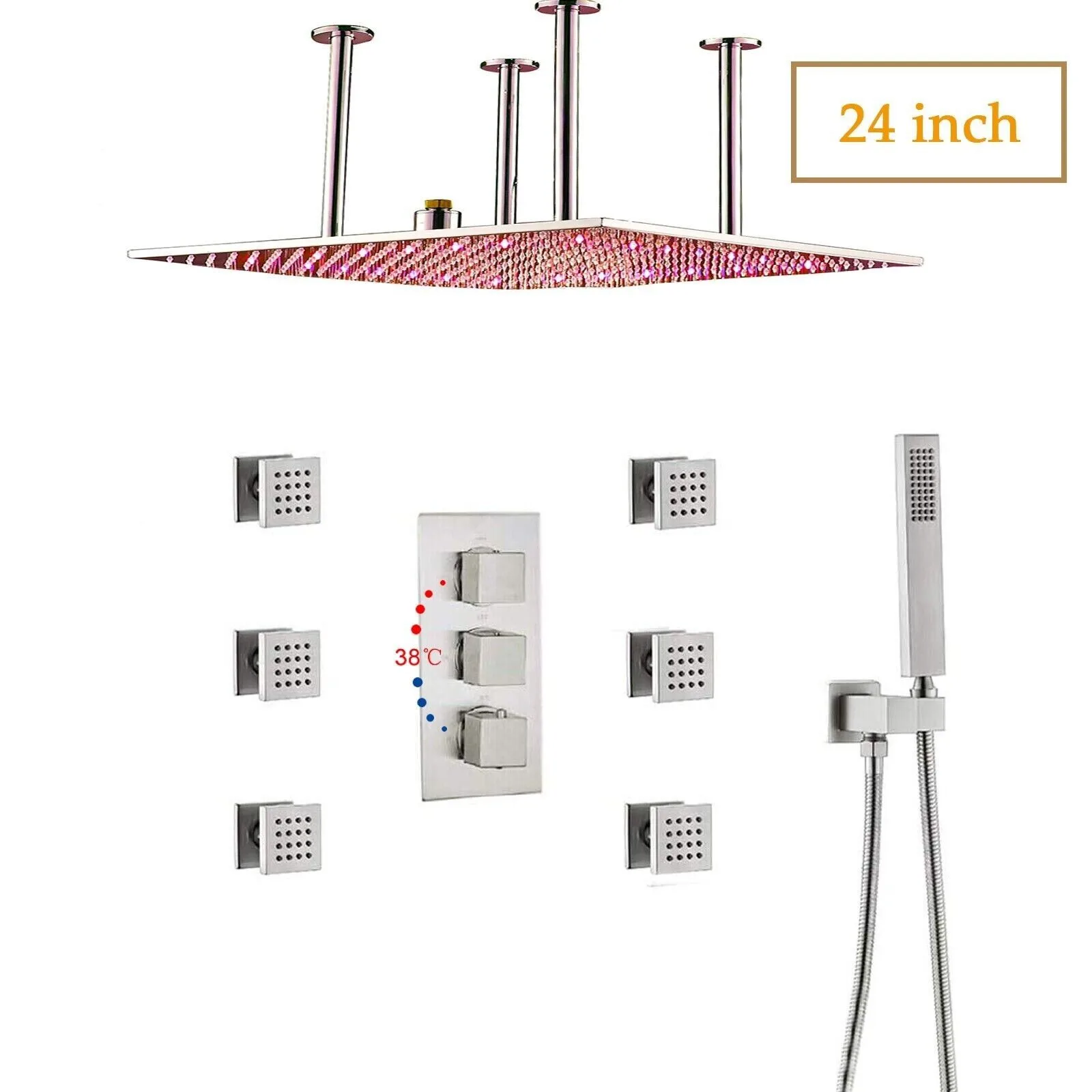 

Смеситель для душа 24-дюймовый светодиодный дождевой душ Комбинированный массажный душевой набор