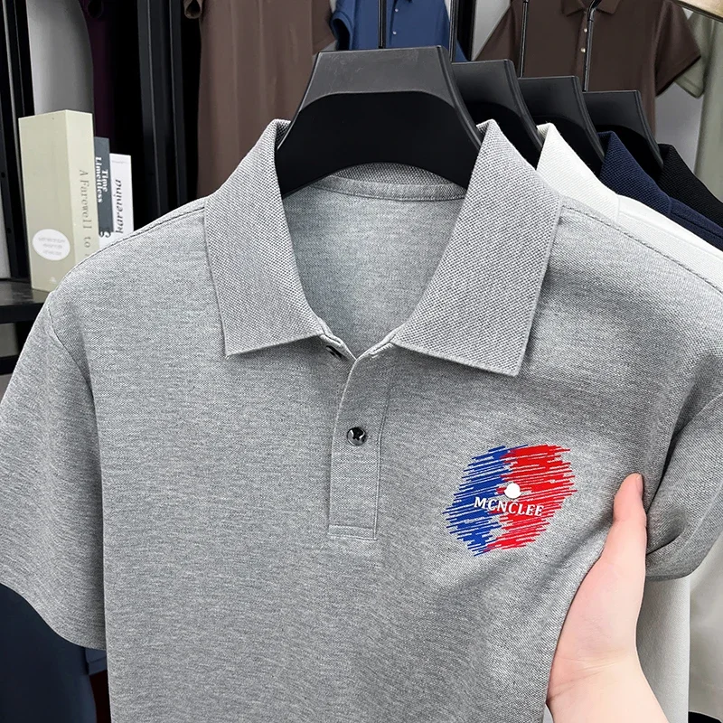 

Рубашка-поло, мужская летняя деловая повседневная рубашка с лацканами, свободный топ, высококачественная футболка с короткими рукавами, мужские футболки с железным принтом