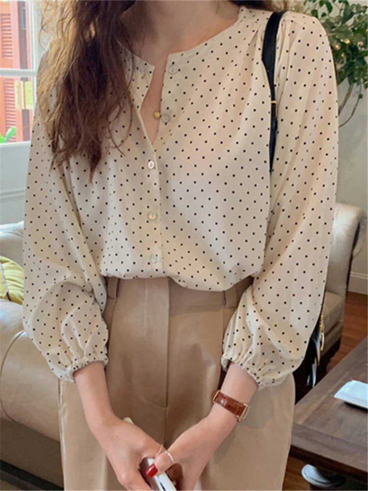 BL3061 New 2023 Fashionable Elegant Office Lady Buttons Oversize Dot Korean Style Wild Spring Summer Women\'s Blouses Shirts Tops