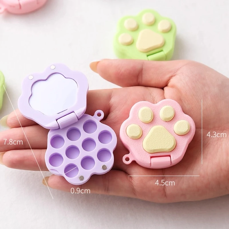 لطيف صغير القط مخلب لوحة المحمولة المائية الصباغ التعبئة صندوق فارغ ثلاثية الأبعاد الطباعة لوحة ألوان مائية صندوق لوازم الفن #4