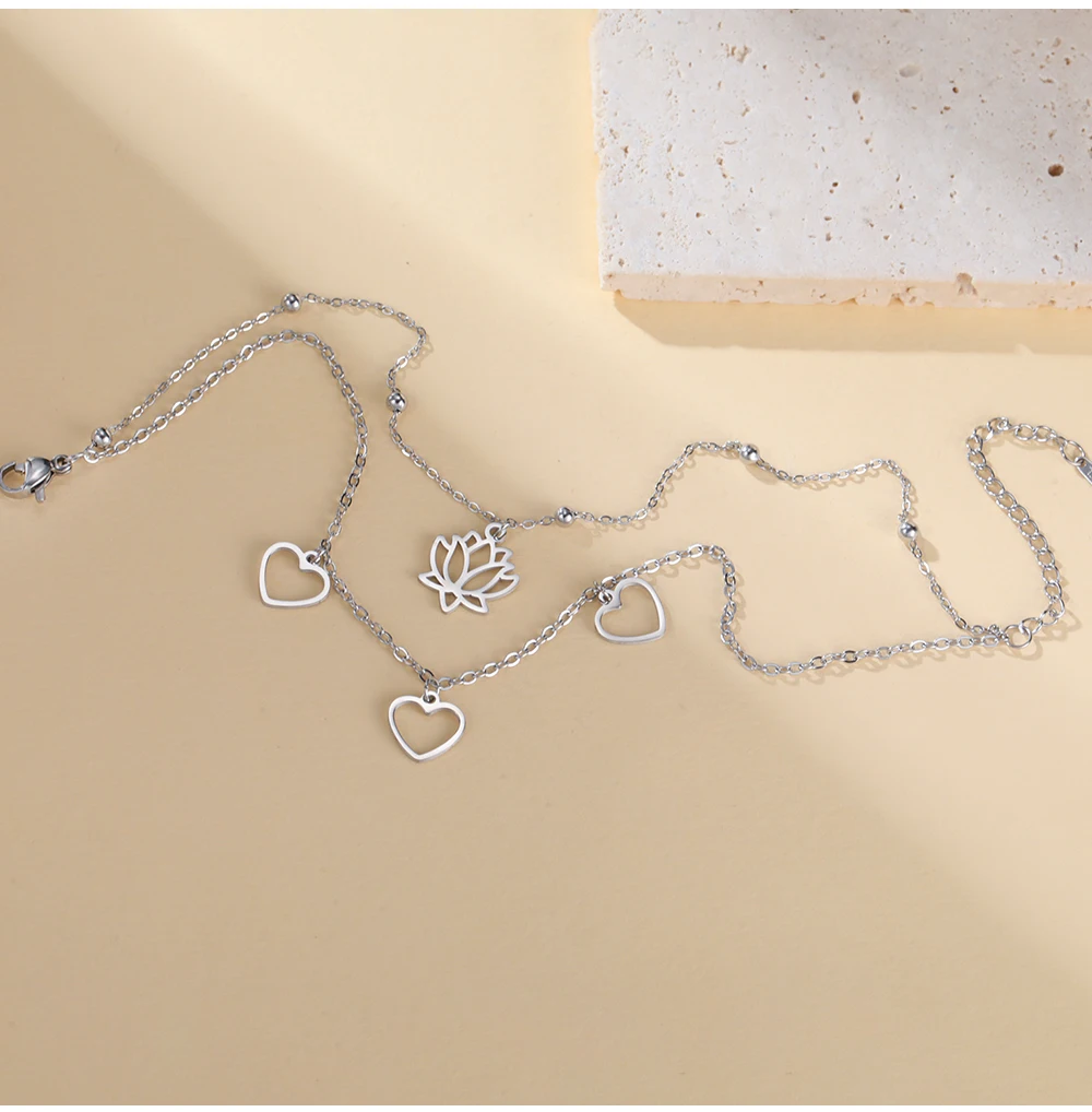 COOLTIME Herz Lotus Armband für Frauen Edelstahl Mode Liebe Paar Glück Armband Weiblichen Schmuck Geburtstag Geschenk – Detail 7