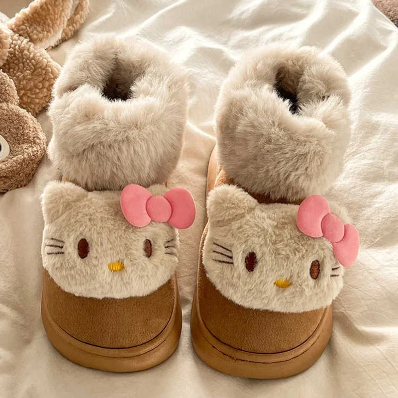 Hello Kitty Boots Women's 2024 Winter New Warm Thick Bread Shoes Thick Bottom Outer Warm Cotton Shoes Birthday Christmas Gift