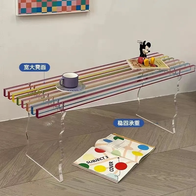 Transparent Rainbow Acrylic Bench, Minimalist Entry Shoe Changing Stool Decorative Piano Bench